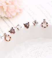 AH013  韓款多件組♥花豹的天空♥防敏鋼針耳環六件一組【金銀混色1組入】