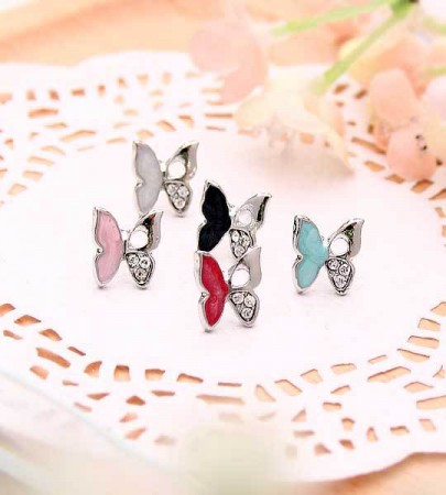 AB007    甜美♥拼拼蝶舞♥不銹鋼防敏耳釘【1對入】